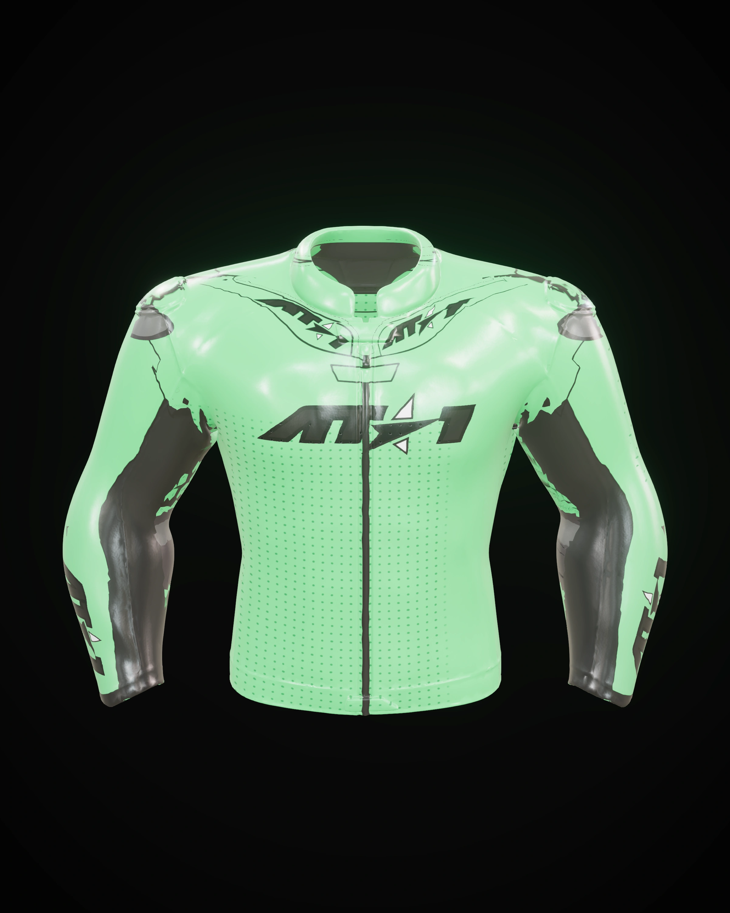 Venom Green Jacket — Collar & zip detail