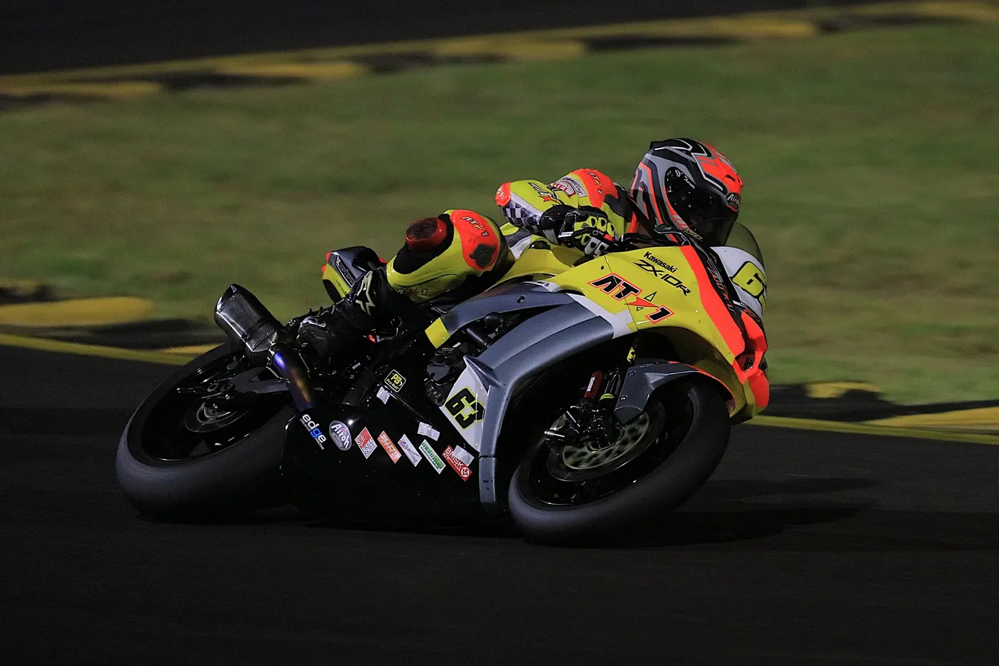 Track day rider wearing AT1 kangaroo leather suit