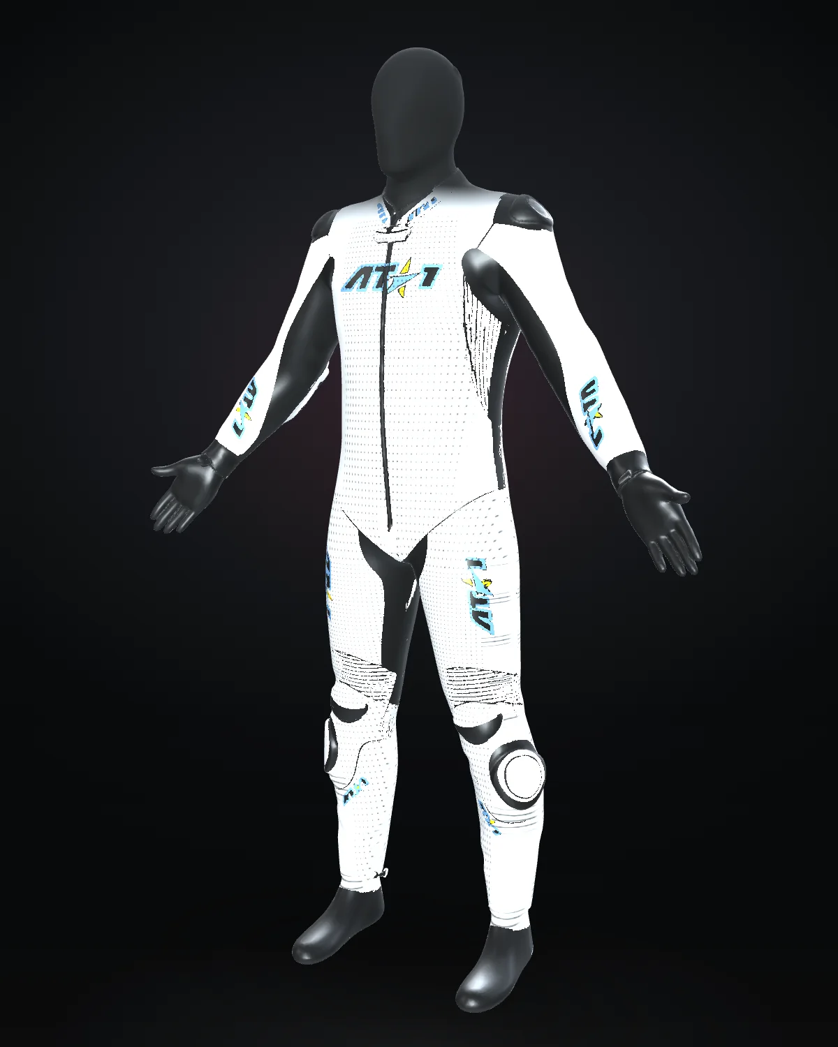 Albiceleste custom motorcycle race suit — Studio · front three-quarter