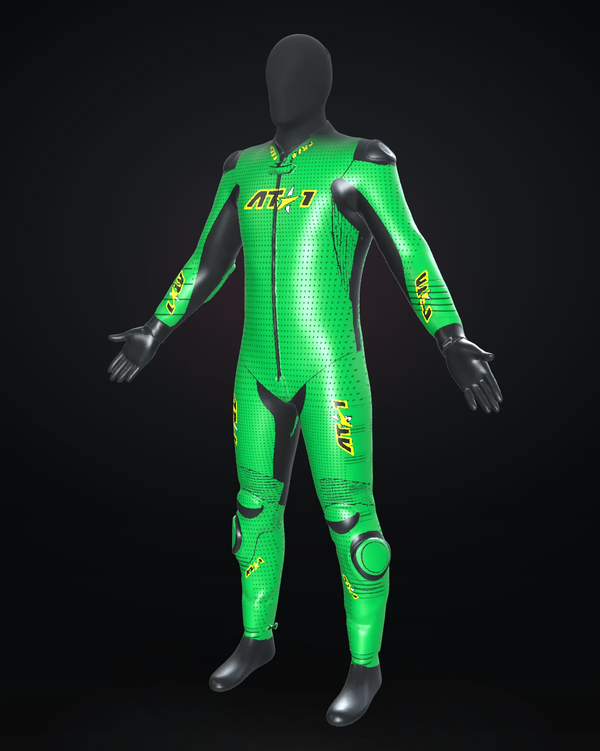 Brasil custom motorcycle race suit — Studio · front three-quarter