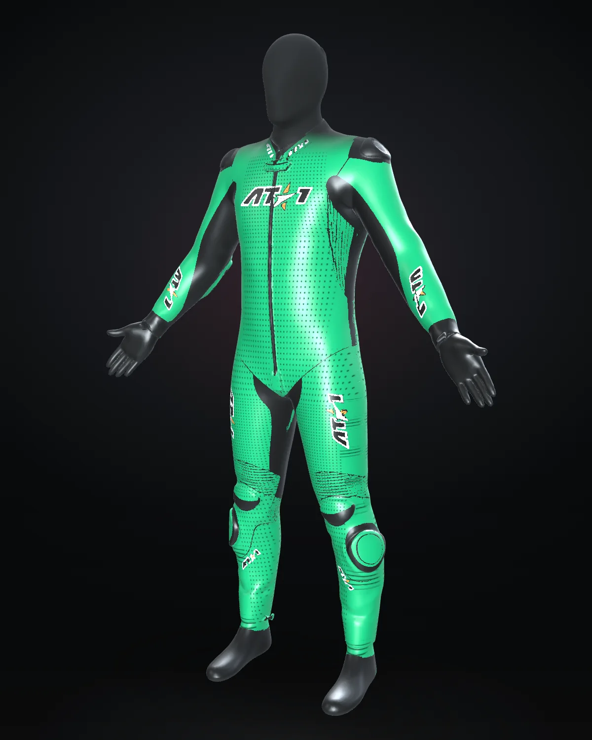 Éire custom motorcycle race suit — Studio · front three-quarter