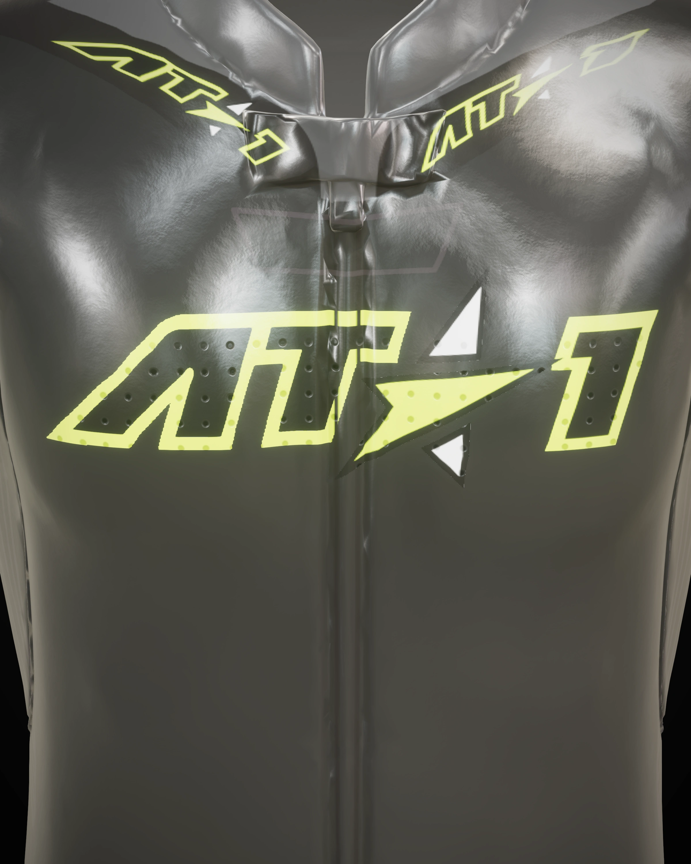 Neon Volt — Collar & zip detail