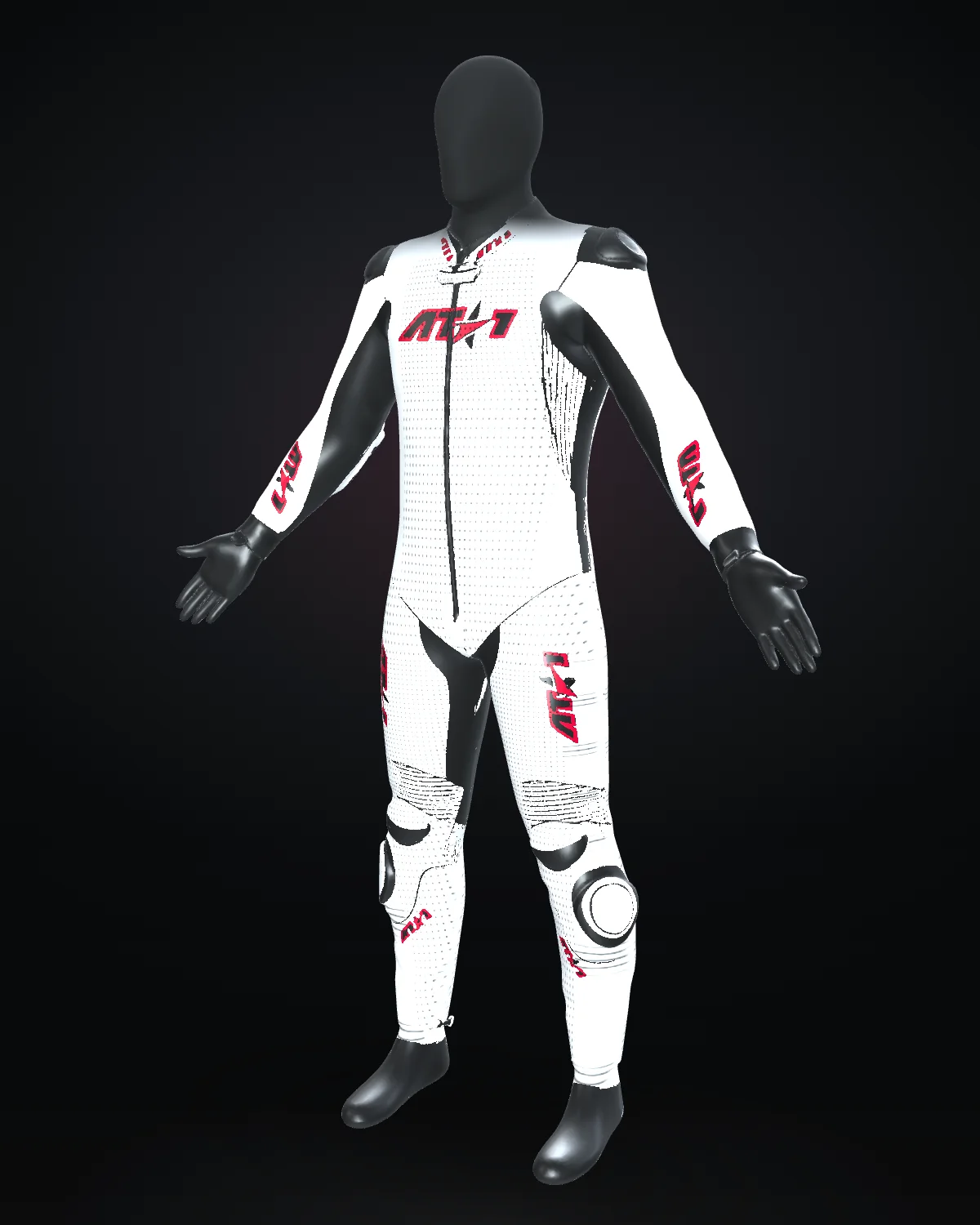 Nippon custom motorcycle race suit — Studio · front three-quarter