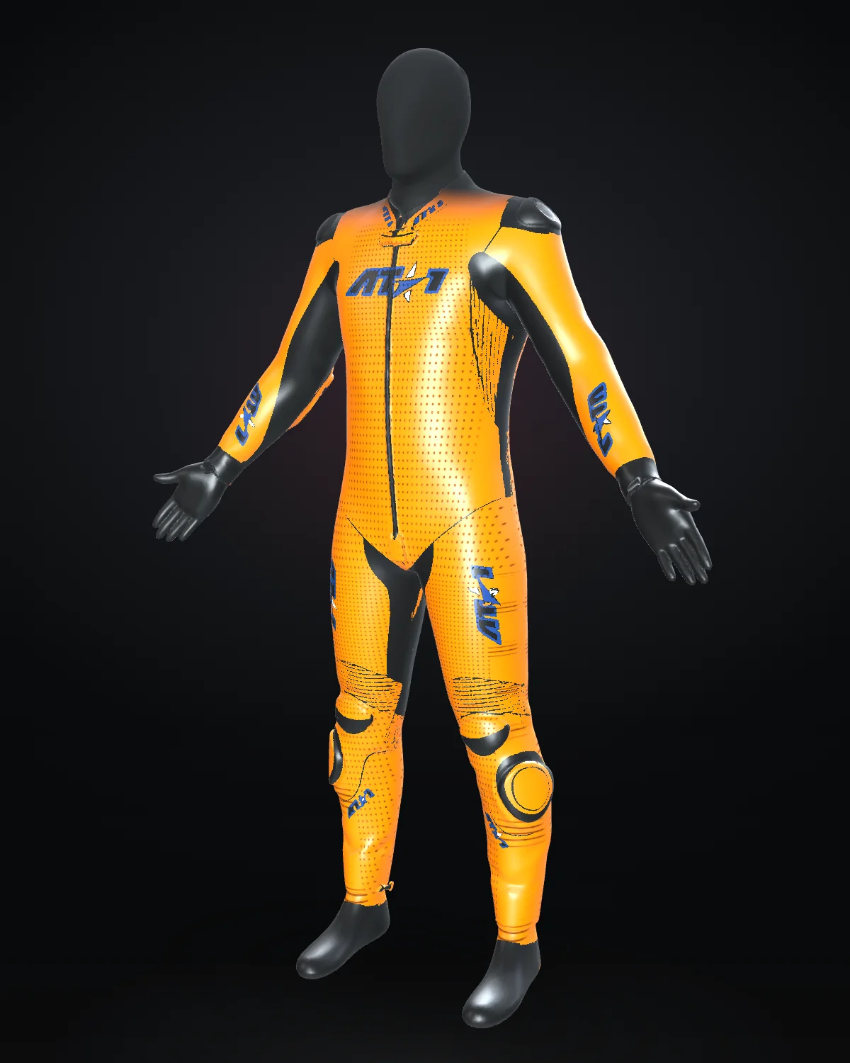 Oranje custom motorcycle race suit — Studio · front three-quarter