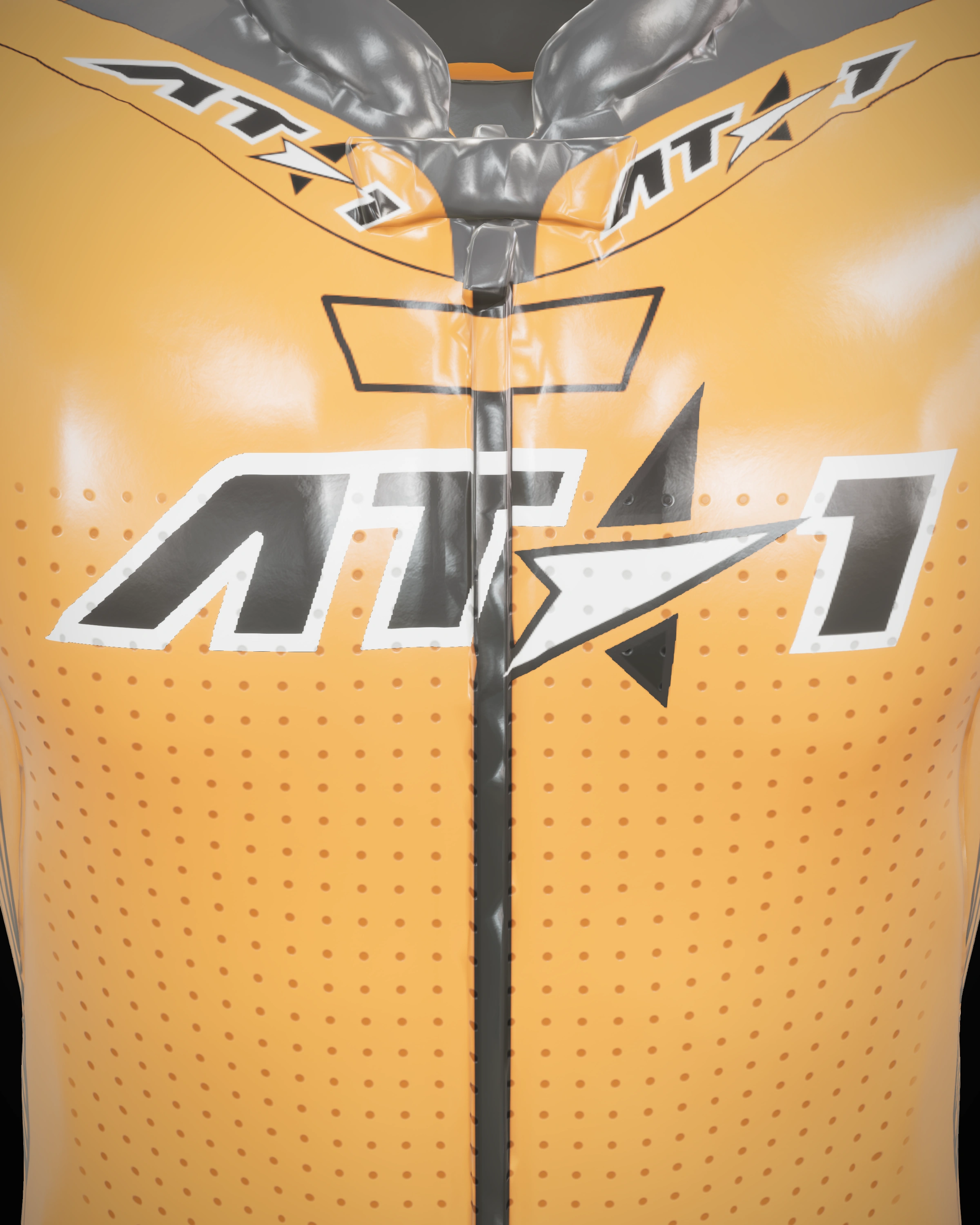 Solar Orange — Collar & zip detail